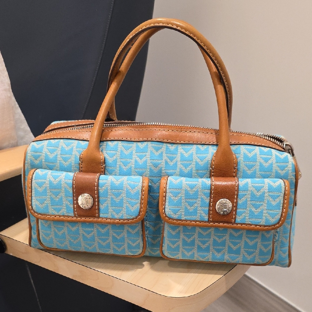 Michael Kors Blue and Brown Satchel with Retro Design.  GUC